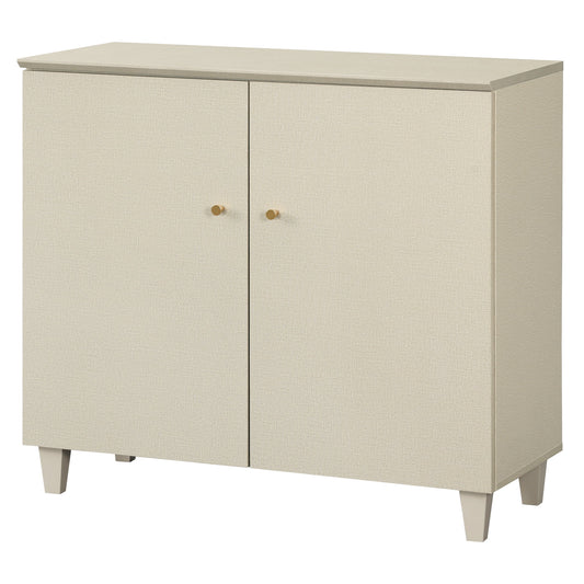 Sideboard Buffet Cabinet with 3 Compartments, 35.4" Wide, Beige Linen Printed Finish