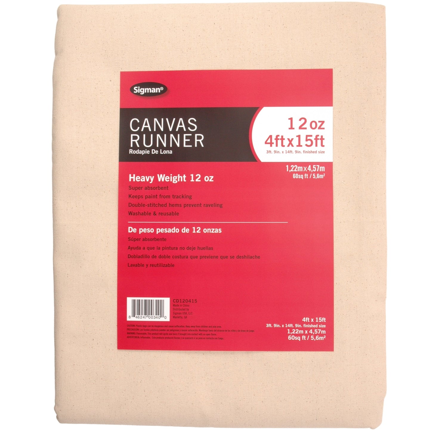 Sigman 12 oz 4' x 15' Canvas Drop Cloth Runner