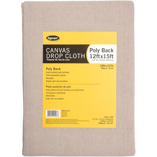 Sigman 12' x 15' Poly Back Canvas Drop Cloth
