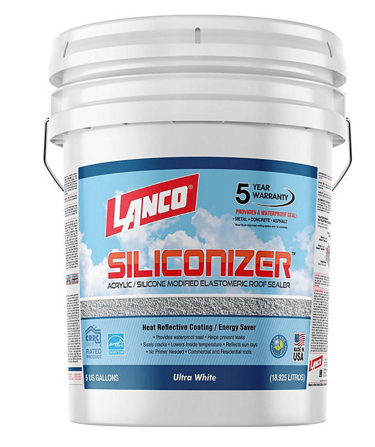 Lanco Siliconizer Acrylic Elastomeric White Reflective Roof Sealer, 5 gallon