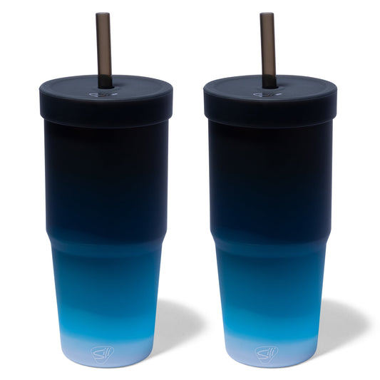 Silipint: Silicone 32oz Straw Tumblers: 2 Pack Moon Beam - Reusable Unbreakable Cup, Flexible, Hot/Cold, Airtight Lid