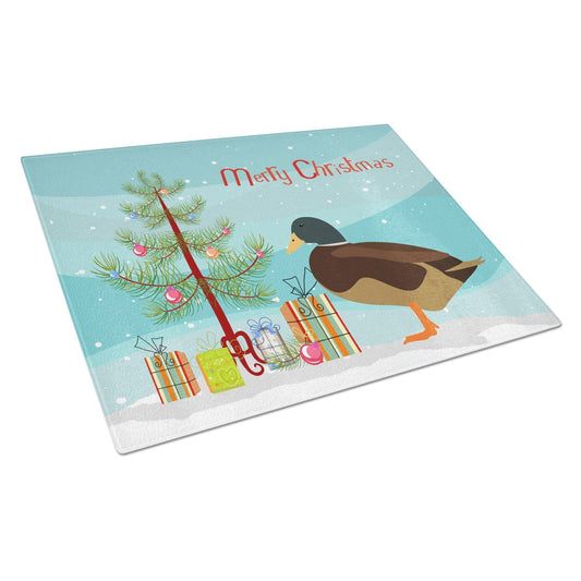 Caroline's Treasures Silver Bantam Duck Christmas Glass Cutting Board Large