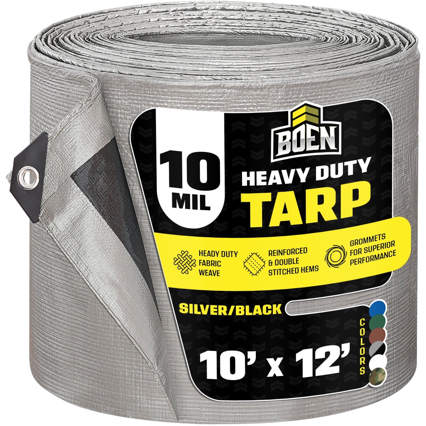 12 ft. x 20 ft. Heavy-Duty Commercial Silver/Black Tarp Cover 10 Mil Thick Weave Material, Waterproof