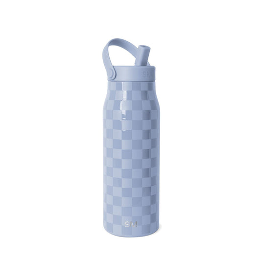 Simple Modern 34 fl oz Insulated Stainless Steel Mesa Wide Mouth Water Bottle with Handle and Push Button Straw Lid | Mystifying Blue Checkmate