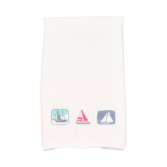 Simply Daisy, 16 x 25 Inch, Boat Trio, Geometric Print Kitchen Towel, Ivory