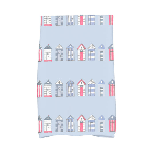 Simply Daisy, 16 x 25 Inch, Multi Beach Hut, Stripe Print Kitchen Towel, Blue