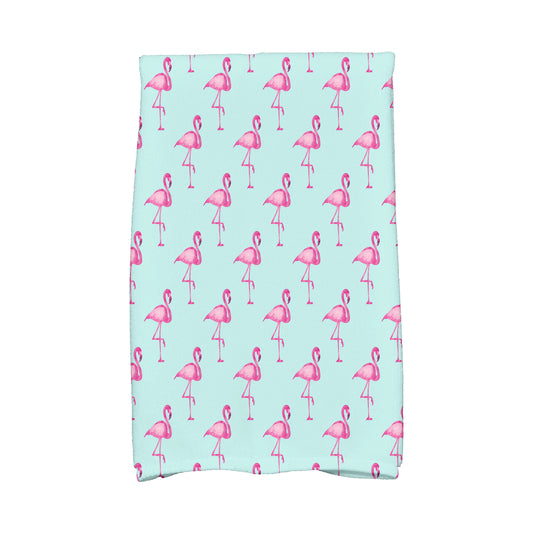 Simply Daisy, 16 x 25 inch, Flamingo Fanfare Multi, Animal Print Kitchen Towel, Aqua
