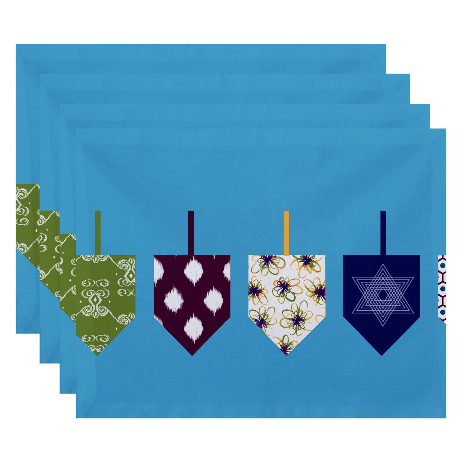 Simply Daisy 18" x 14" Doodled Dreidels Geometric Print Placemats, Set of 4