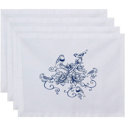 Simply Daisy 18" x 14" Five Little Birds Floral Print Placemats, Set of 4