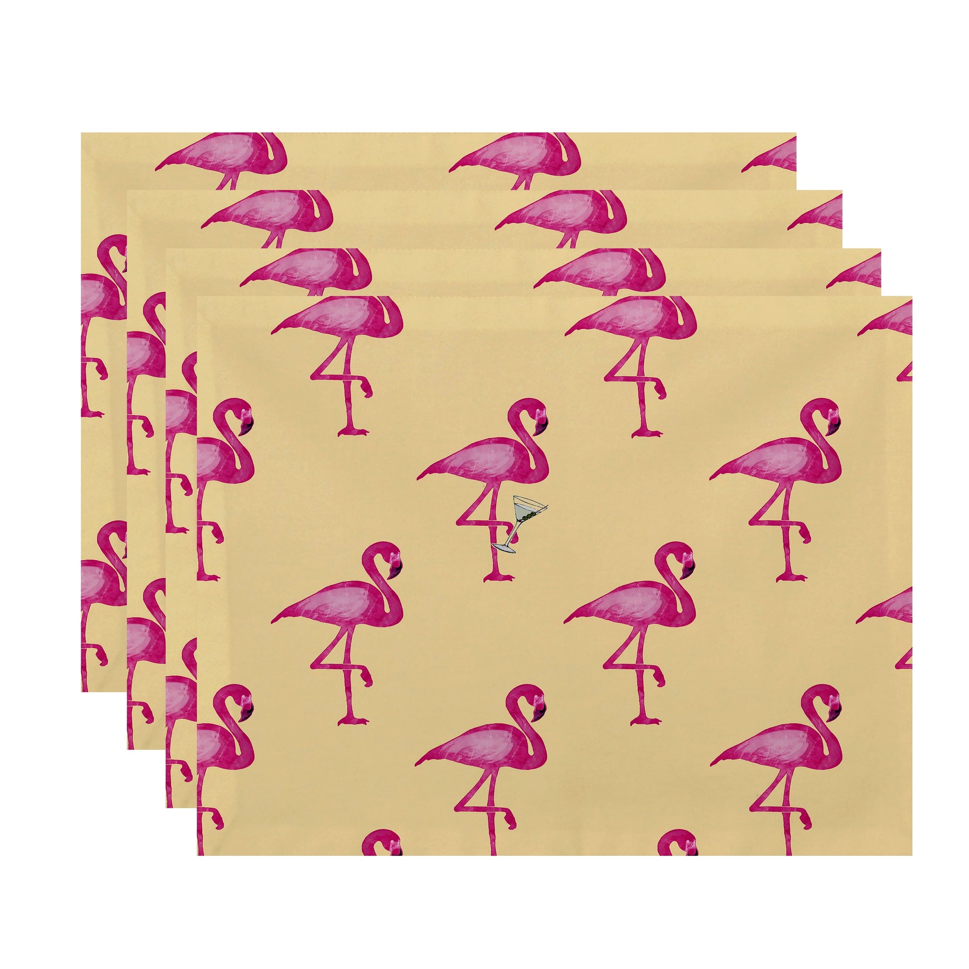 Simply Daisy, 18 x 14 Inch Flamingo Fanfare Martini Animal Print Placemat (set of 4), Yellow