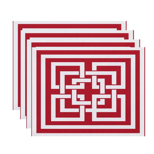 Simply Daisy, 18 x 14 Inch, Greek New Key, Geometric Print Placemat (Set of 4), Red