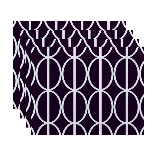 Simply Daisy, 18 x 14 Inch Ovals Go \'Round Geometric Print Placemat (set of 4), Purple