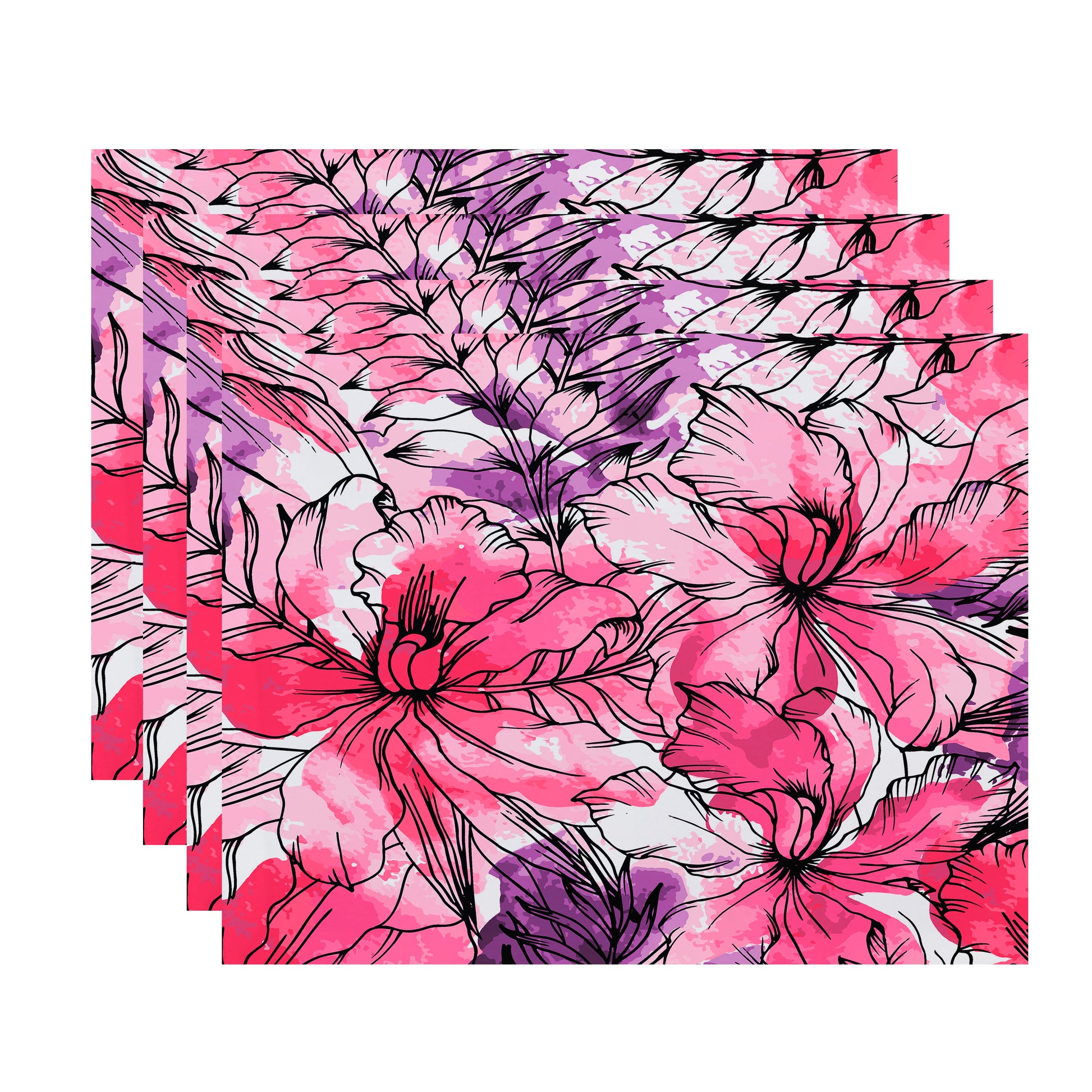 Simply Daisy, 18 x 14 inch, Zentangle, Floral Print Placemat (Set of 4), Purple