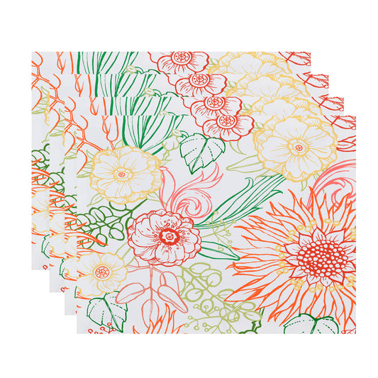 Simply Daisy, 18 x 14 inch, zentangle 4 Color, Floral Print Placemat (Set of 4), Orange