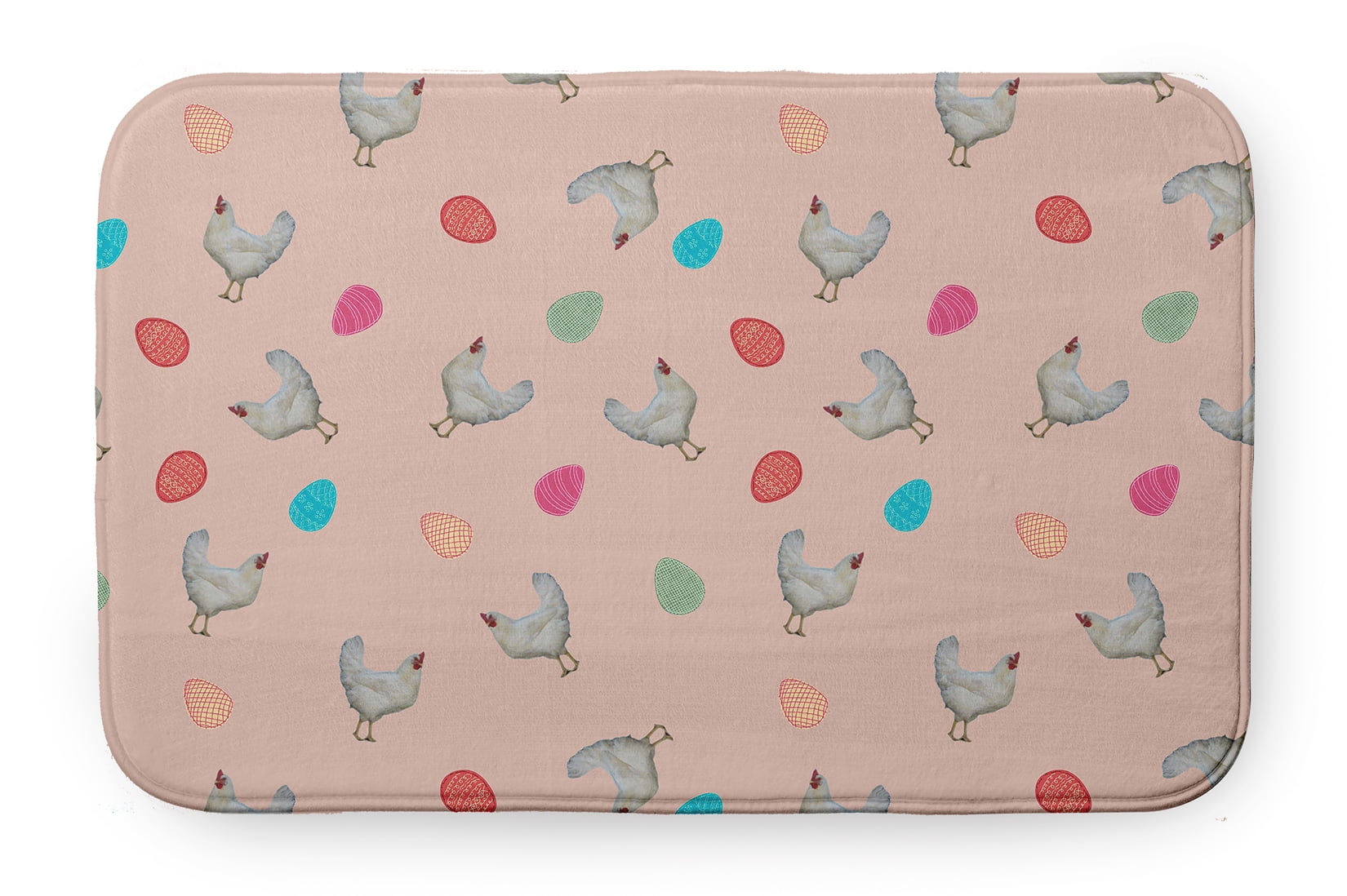 Simply Daisy 34" x 21" Plush Microfiber Sunwashed Red Chickens and Eggs Easter Bath Mat