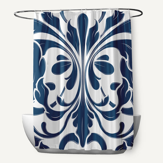 Simply Daisy 70" W x 73" H British Colonial Geometric Print Polyester Shower Curtain, Blue