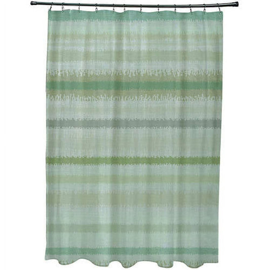 Simply Daisy 70" W x 73" H Raya De Agua Stripe Print Polyester Shower Curtain, Green