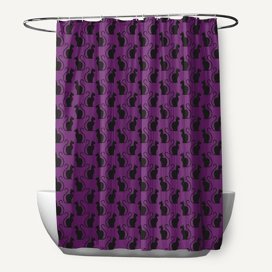 Simply Daisy 70" W x 73" H Spooky Cats Polyester Shower Curtain, Amethyst