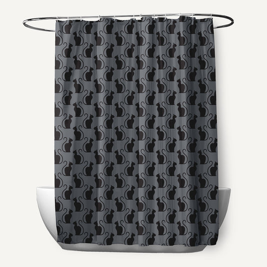 Simply Daisy 70" W x 73" H Spooky Cats Polyester Shower Curtain, Steel Gray