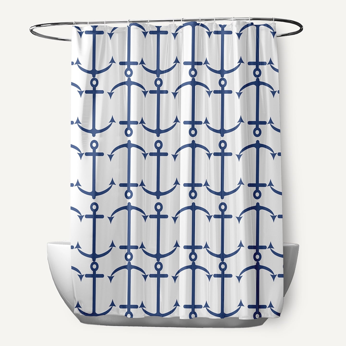 Simply Daisy 70" W x 73" L Anchor Pattern Polyester Shower Curtain, Nautical Navy [1 Ct]