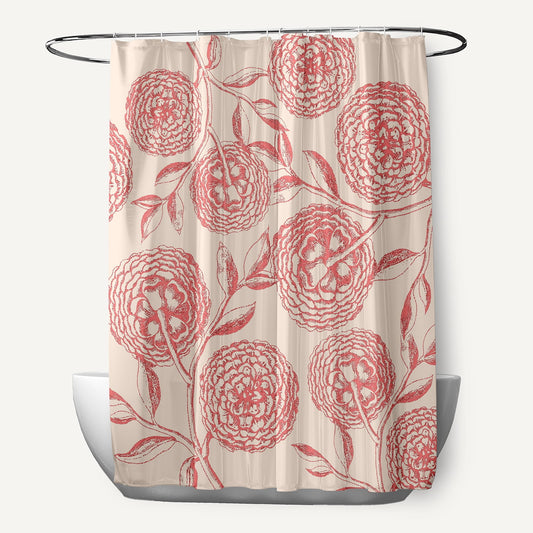 Simply Daisy 70" W x 73" L Antique Flowers Polyester Shower Curtain, Blush Coral [1 Ct]