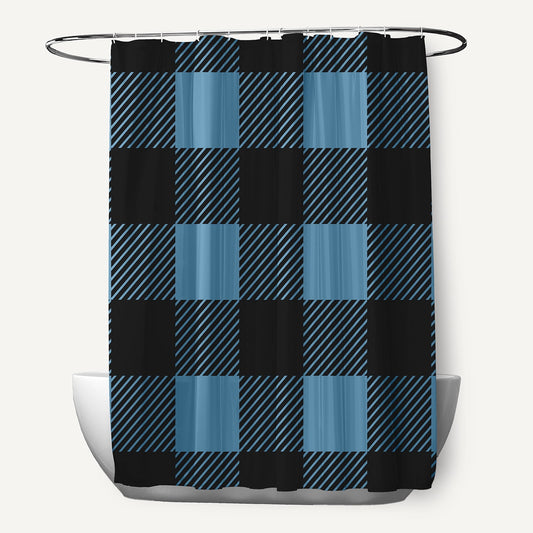 Simply Daisy 70" W x 73" L Buffalo Plaid Polyester Shower Curtain, Chambray [1 Ct]