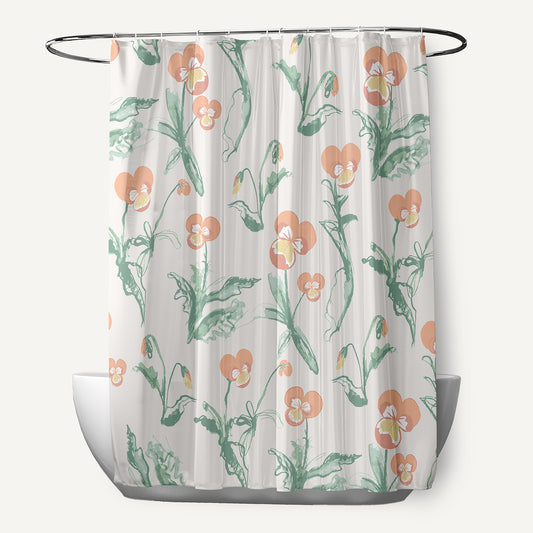 Simply Daisy 70" W x 73" L Bunch of Pansies Polyester Shower Curtain, Orange [1 Ct]