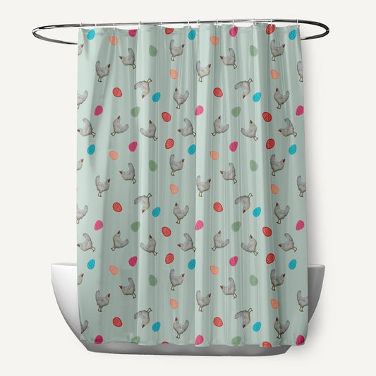 Simply Daisy 70" W x 73" L Chickens and Eggs Polyester Shower Curtain, Breezeway Green [1 Ct]