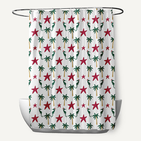 Simply Daisy 70" W x 73" L Christmas Beach Pattern Polyester Shower Curtain, Christmas Pink [1 Ct]