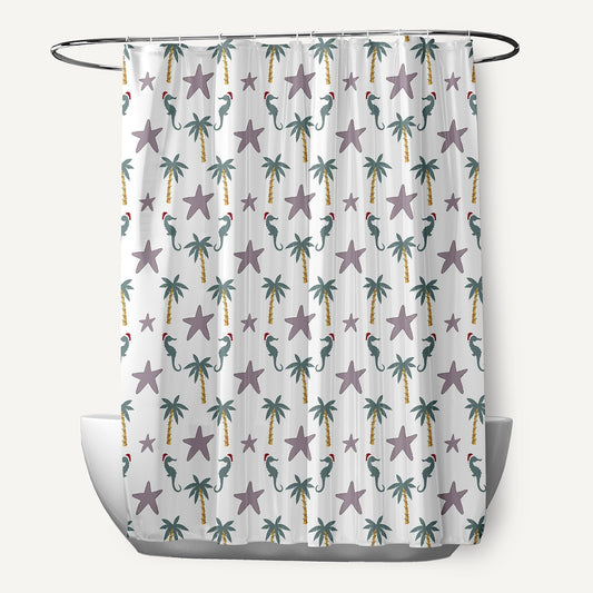 Simply Daisy 70" W x 73" L Christmas Beach Pattern Polyester Shower Curtain, Light Purple [1 Ct]