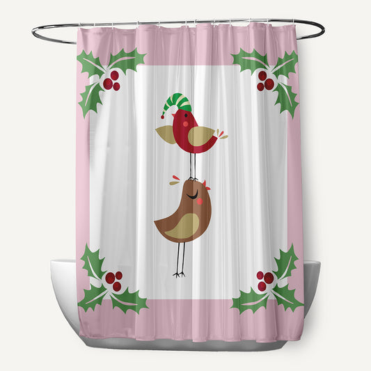 Simply Daisy 70" W x 73" L Christmas Birds Polyester Shower Curtain, Light Pink [1 Ct]