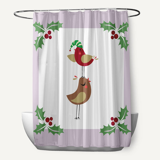 Simply Daisy 70" W x 73" L Christmas Birds Polyester Shower Curtain, Light Purple [1 Ct]