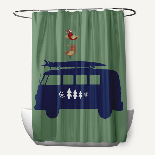 Simply Daisy 70" W x 73" L Christmas Surf Bird Polyester Shower Curtain, Succulent Green [1 Ct]