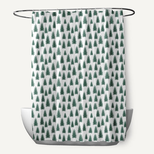 Simply Daisy 70" W x 73" L Christmas Trees Pattern Polyester Shower Curtain, Forest Green [1 Ct]