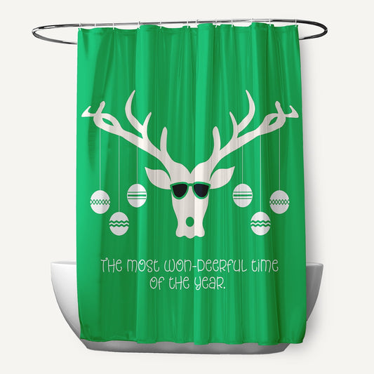 Simply Daisy 70" W x 73" L Cool Christmas Deer Polyester Shower Curtain, Bright Green [1 Ct]