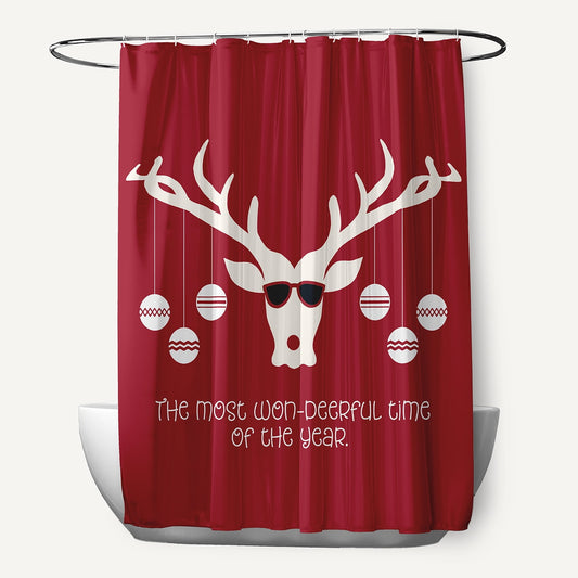 Simply Daisy 70" W x 73" L Cool Christmas Deer Polyester Shower Curtain, Haute Red [1 Ct]