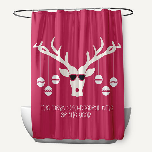 Simply Daisy 70" W x 73" L Cool Christmas Deer Polyester Shower Curtain, Holiday Pink [1 Ct]