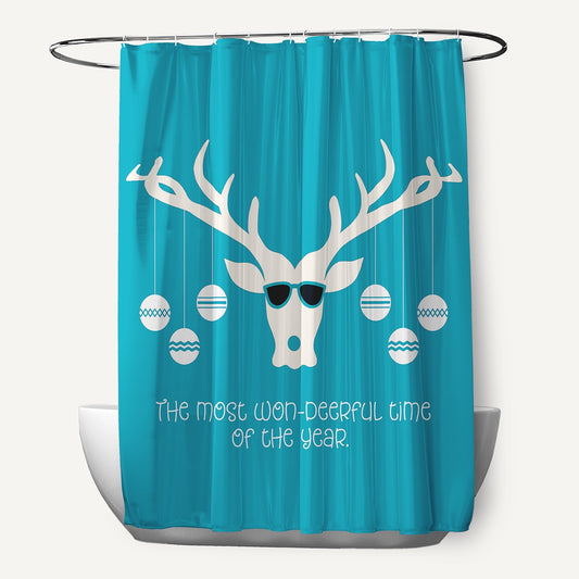 Simply Daisy 70" W x 73" L Cool Christmas Deer Polyester Shower Curtain, Turquoise [1 Ct]