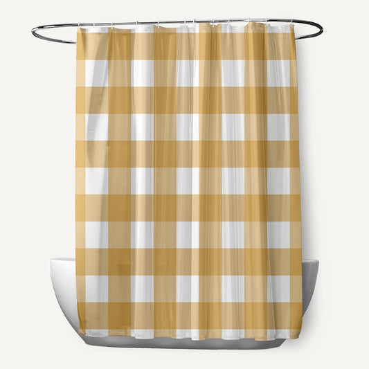 Simply Daisy 70" W x 73" L Gingham Plaid Polyester Shower Curtain, Golden Mustard [1 Ct]