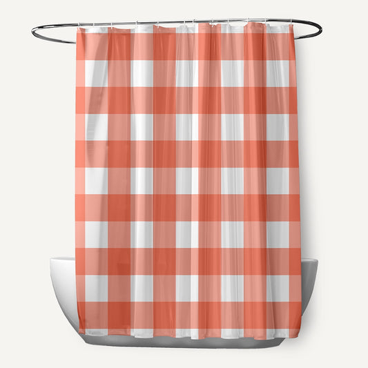 Simply Daisy 70" W x 73" L Gingham Plaid Polyester Shower Curtain, Harvest Orange [1 Ct]