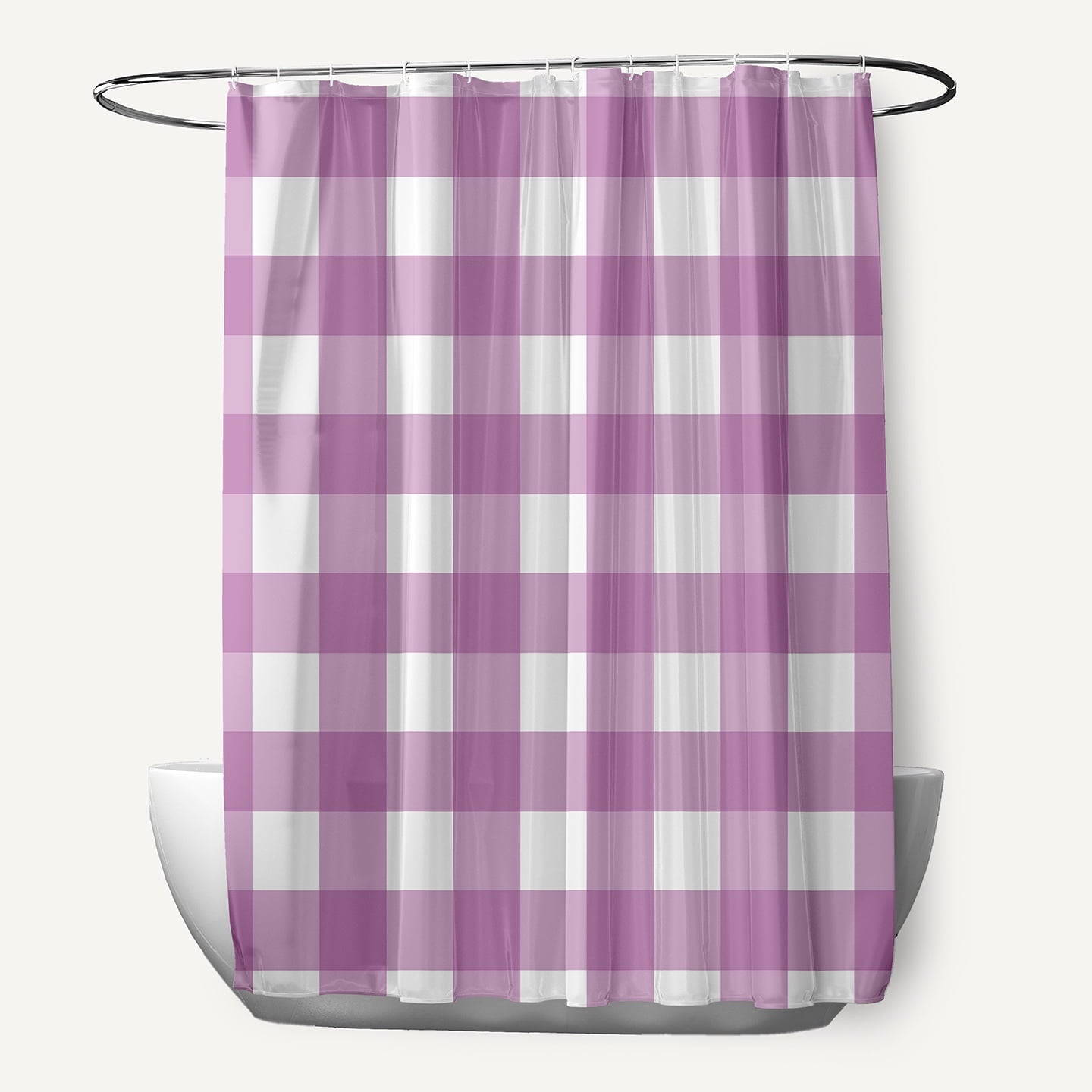 Simply Daisy 70" W x 73" L Gingham Plaid Polyester Shower Curtain, Orchid [1 Ct]