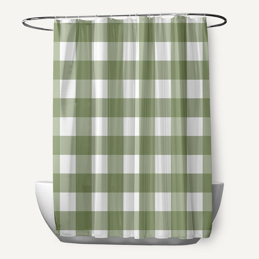 Simply Daisy 70" W x 73" L Gingham Plaid Polyester Shower Curtain, Scallion [1 Ct]