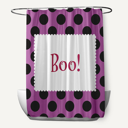 Simply Daisy 70" W x 73" L Halloween Boo Dots Polyester Shower Curtain, Orchid [1 Ct]