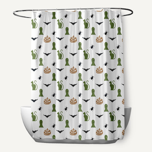 Simply Daisy 70" W x 73" L Halloween Halloween Critters Polyester Shower Curtain, Scallion [1 Ct]