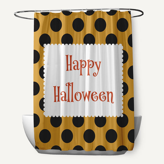 Simply Daisy 70" W x 73" L Halloween Happy Halloween Dots Polyester Shower Curtain, Golden Mustard [1 Ct]