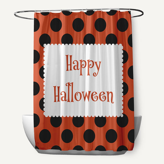 Simply Daisy 70" W x 73" L Halloween Happy Halloween Dots Polyester Shower Curtain, Harvest Orange [1 Ct]