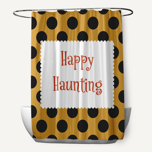 Simply Daisy 70" W x 73" L Halloween Happy Haunting Dots Polyester Shower Curtain, Golden Mustard [1 Ct]