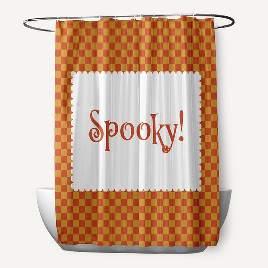 Simply Daisy 70" W x 73" L Halloween Spooky Checks Polyester Shower Curtain, Rust [1 Ct]
