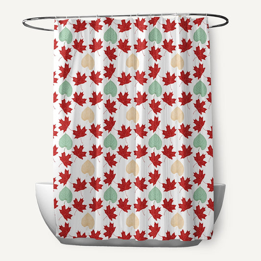 Simply Daisy 70" W x 73" L Lots of Leaves Polyester Shower Curtain, Dark Red [1 Ct]