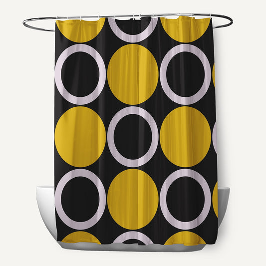 Simply Daisy 70" W x 73" L Mod Circles Polyester Shower Curtain, Mustard [1 Ct]